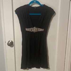 Black Sky Dress, Size small, Flower rhinestone and rhinestones that form a belt